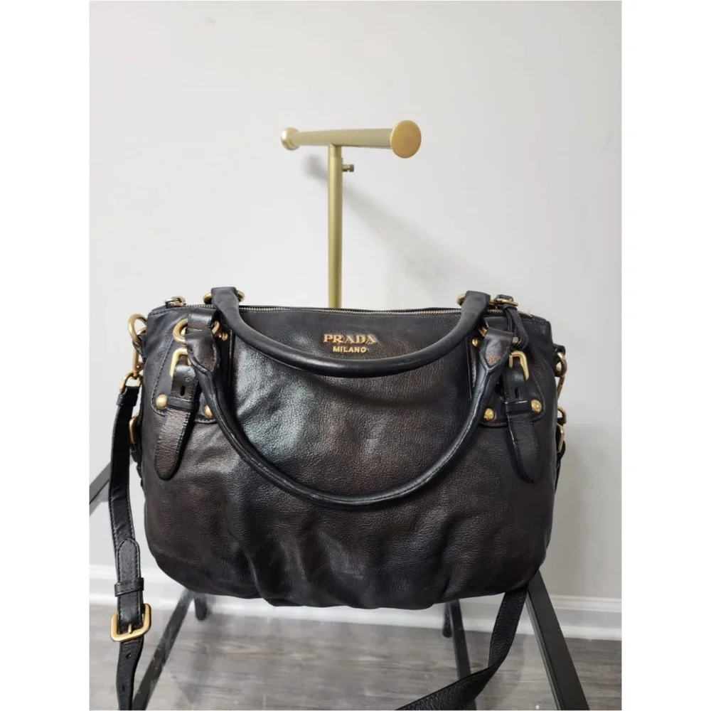 Authentic Prada Soft Calfskin Leather Satchel Bag iridescent